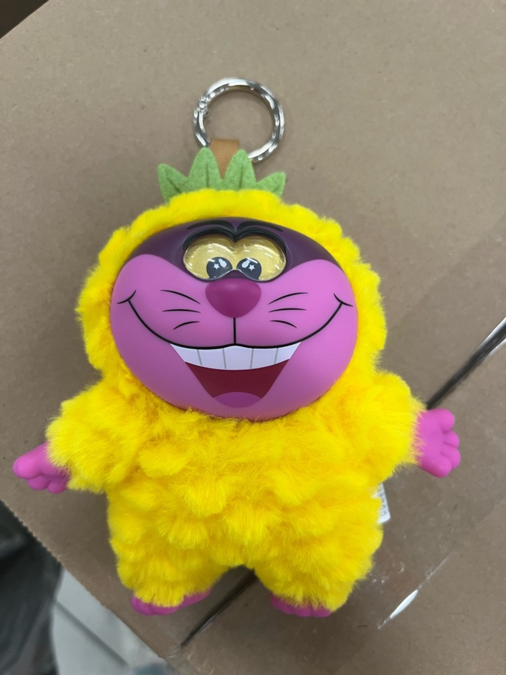 Disney Yellow Plush Keychain with Pink Face and Green Crown